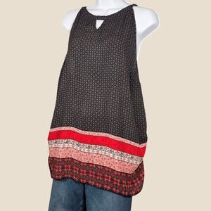 Torrid Womens 3X Halter Tank Top Geometric Floral Blouse Mixed Print Keyhole
